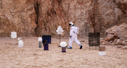 astronaut walking through landscape featuring pulpo products
